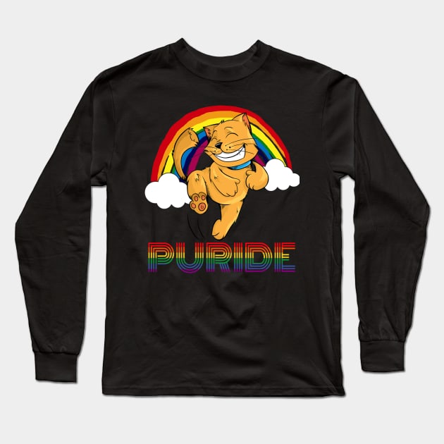 Puride Funny Cat Gay Pride Shirt for LGBTQ Community Long Sleeve T-Shirt by PowderShot